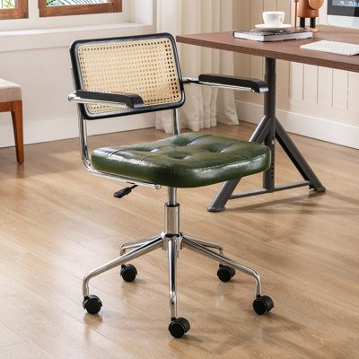 Bayou Breeze Ayris Faux Leather Office Chair Upholstered in Gray / Green / Black | 34.6 H x 21.45 W x 21.7 D in | Wayfair