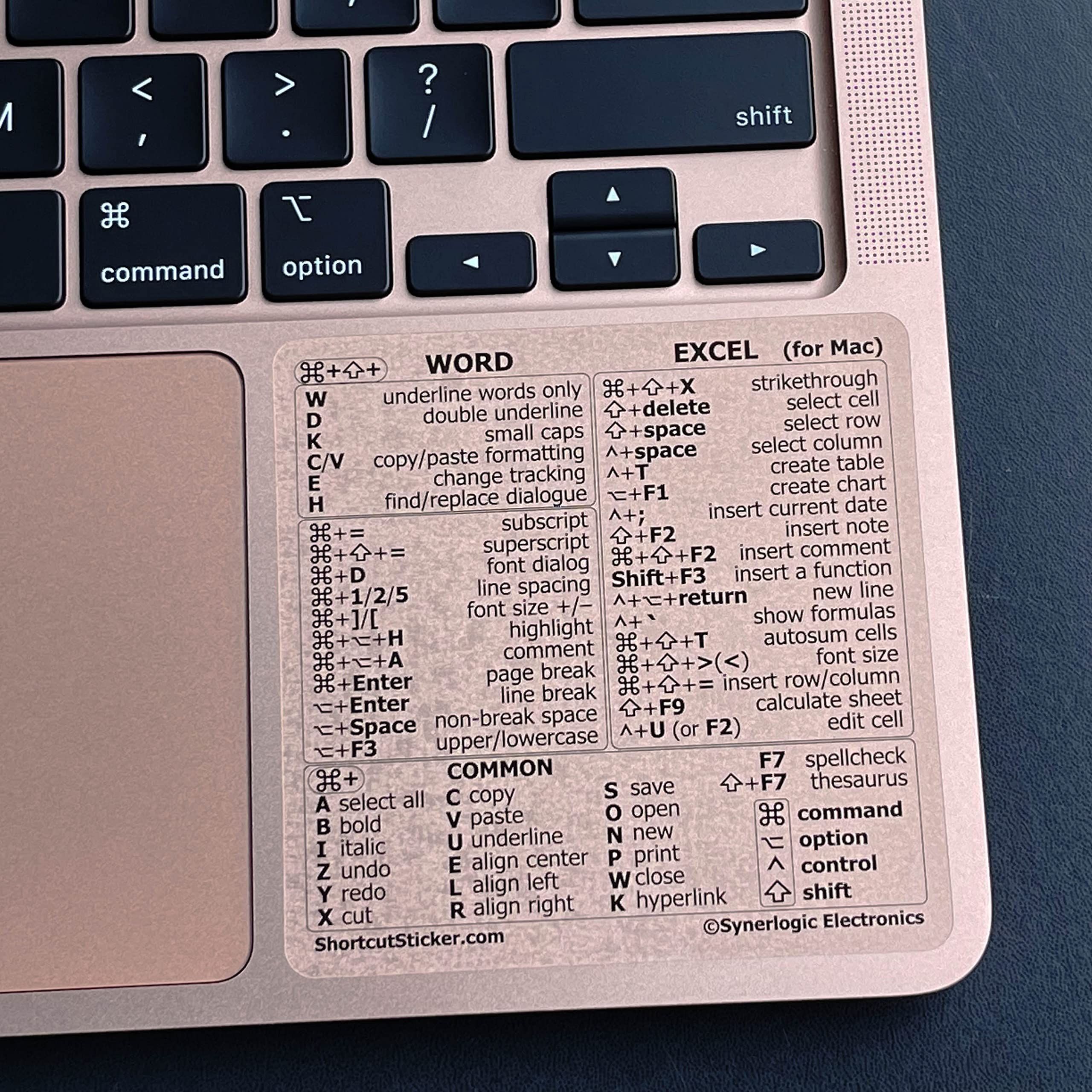 SYNERLOGIC Word/Excel (for Mac) reference guide keyboard shortcut Sticker, No-residue Vinyl (Transparent)