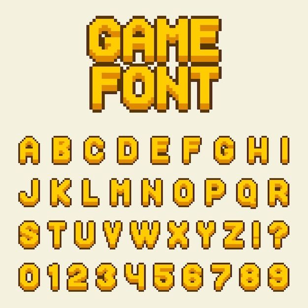 Premium Vector | Pixel alphabet font letters and numbers set video computer game in retro 8 bit style. Modern stylish font or typeface for headline or headline design like poster, layout design, game, website or print