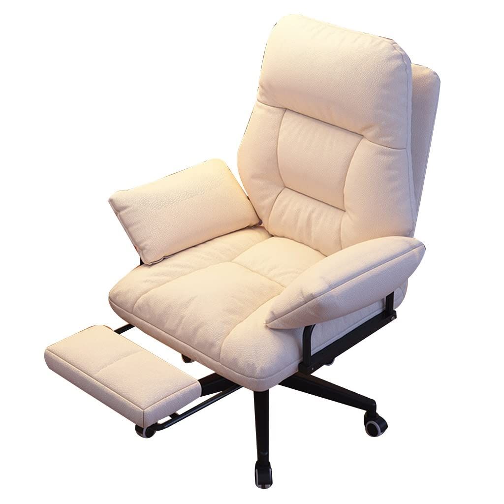 Ergonomic Office Chairs Gaming Chair Recliner Chair Lazy Sofa for Bedroom, Home Office Desk Chairs Computer Chair Study Chair Backrest Reclinable Desk Seat for Living Room (Color : Beige with footres