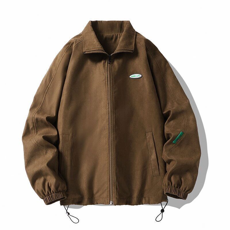 Jacket Men Vintage Baggy Coat Zip Up Outerwear Clothing Tops Male Retro Lapel